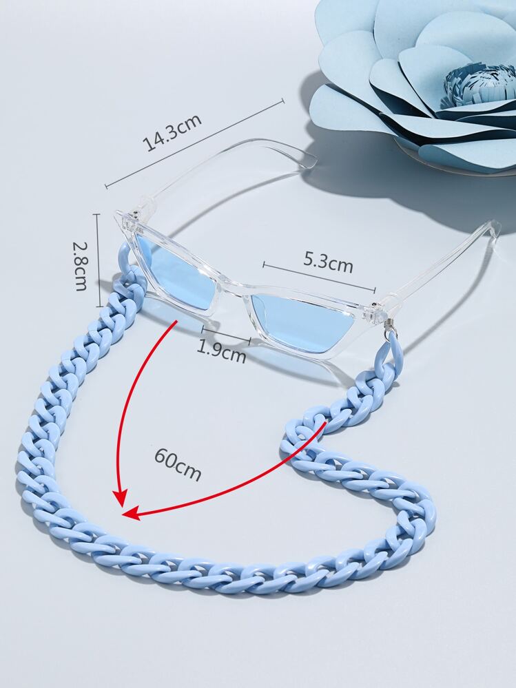 משקפי אופנת עין חתול לנשים + שרשרת משקפיים אופנה אביזרי חוף לנשים גווני משקפיים - שקוף - ראה 3