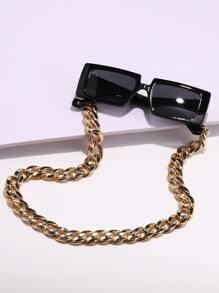 Gafas de moda de marco cuadrado con cadena de gafas chunky - Negro - Ver 2