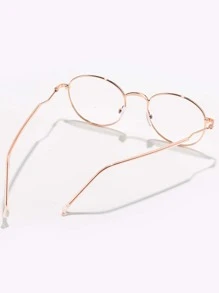 男女通用圆形金属框架眼镜，适用于电脑阅读/游戏/电视/手机，减少眼疲劳，轻便，时尚眼镜，普通镜片眼镜框 - 金色 - 查看 3