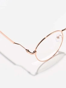 男女通用圆形金属框架眼镜，适用于电脑阅读/游戏/电视/手机，减少眼疲劳，轻便，时尚眼镜，普通镜片眼镜框 - 金色 - 查看 4