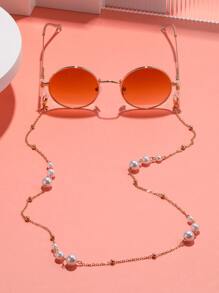 女款金属圆形时尚眼镜+金属眼镜链 - 金色 - 查看 5