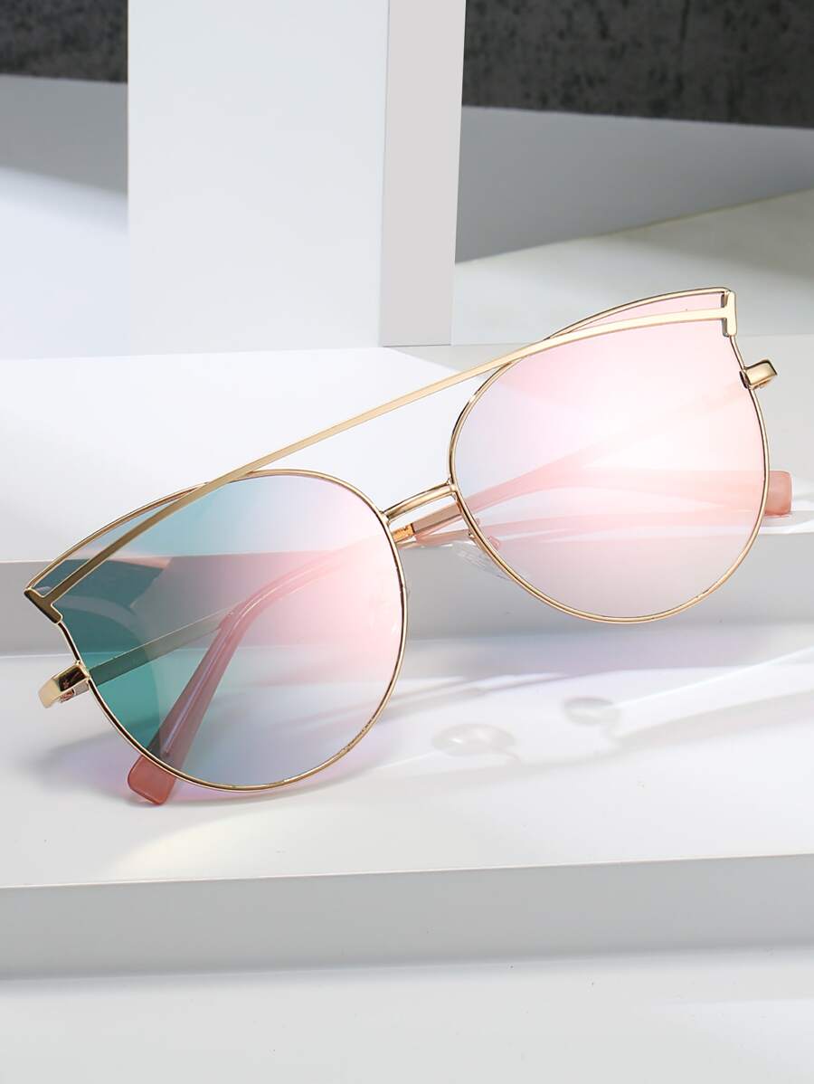 Óculos De Moda Com Armação De Metal - Dourado - Visão 1