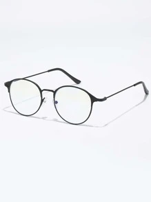 Round Metal Frame Light Glasses, Classic Fashion Unisex Optical Glasses, Suitable For TV Watching And Daily Wear - Black - View 3