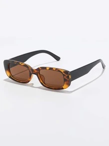 1pc Vintage Rectangle Small Frame Tinted Lens Fashion Glasses - Brown - View 4