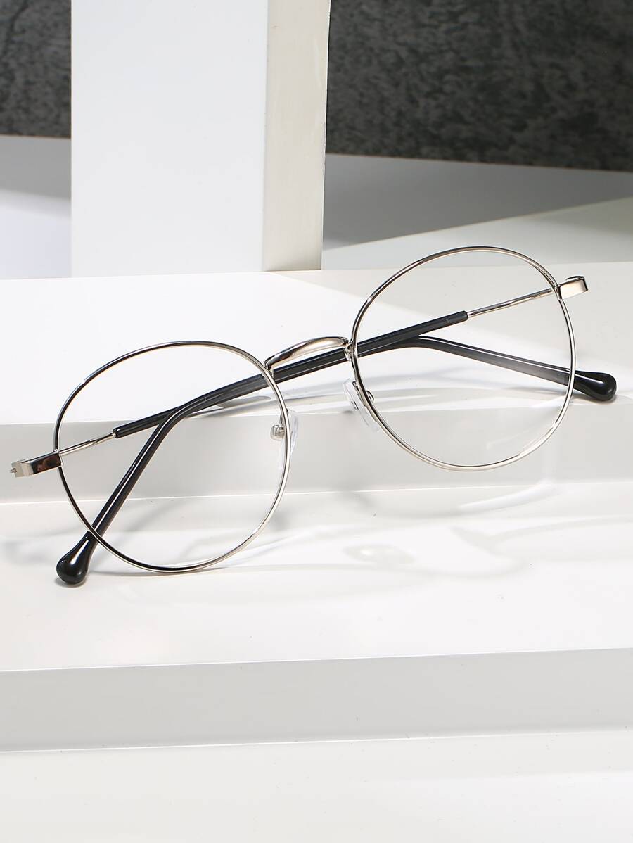 Anti-Fatigue/ Round Metal Eyeglasses Frame For Computer, Gaming, TV, Mobile Phone, Fashion Non-Prescription Glasses - Silver - View 1
