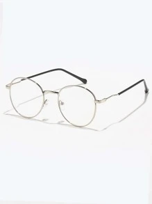 Anti-Fatigue/ Round Metal Eyeglasses Frame For Computer, Gaming, TV, Mobile Phone, Fashion Non-Prescription Glasses - Silver - View 2