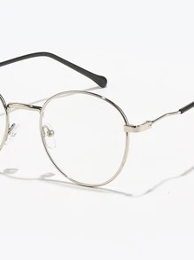 Anti-Fatigue/ Round Metal Eyeglasses Frame For Computer, Gaming, TV, Mobile Phone, Fashion Non-Prescription Glasses - Silver - View 4