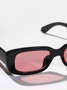 Unisex Retro Rectangular Plastic Frame Sunglasses, Classic Design For Outdoor, Travel, Beach, Casual Wear, Driving, UV Protection For Summer Beach Vacation,Outdoor,Travel - Pink - View 3