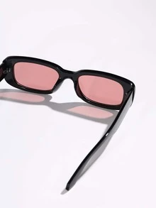 Unisex Retro Rectangular Plastic Frame Sunglasses, Classic Design For Outdoor, Travel, Beach, Casual Wear, Driving, UV Protection For Summer Beach Vacation,Outdoor,Travel - Pink - View 4