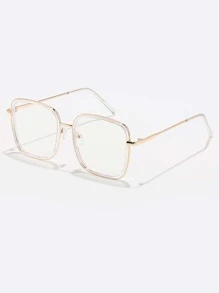 Metal Frame Eyeglasses Clear Glasses Accessories - Gold - View 2