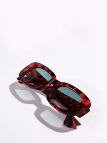 Kính mát nhựa gọng chữ nhật cổ điển, phong cách cổ điển Unisex trang trí ngoài trời du lịch bãi biển mặc thường ngày, bảo vệ chống tia cực tím khi lái xe - Đỏ - Xem 2