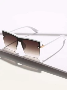 One-Piece Lens Ultra-Large Frame Shield-Shaped Y2K Plastic Fashion Glasses, Women, Classic Outdoors Travel Beach Vacation Casual Decor Daily Wear, Summer Fashion Glasses, Unisex For Summer Beach Vacation,Outdoor,Travel - White - View 2