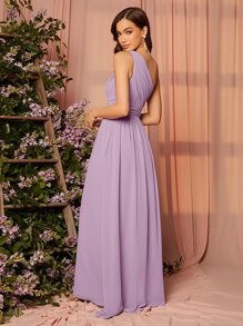 SHEIN Belle One Shoulder Twist Front Ruched Maxi Bridesmaid Dress - Lilac Purple - View 2