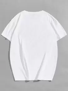 ROMWE MEN Street Life 男士字母图案 T 恤，学校 - 白色 - 查看 2