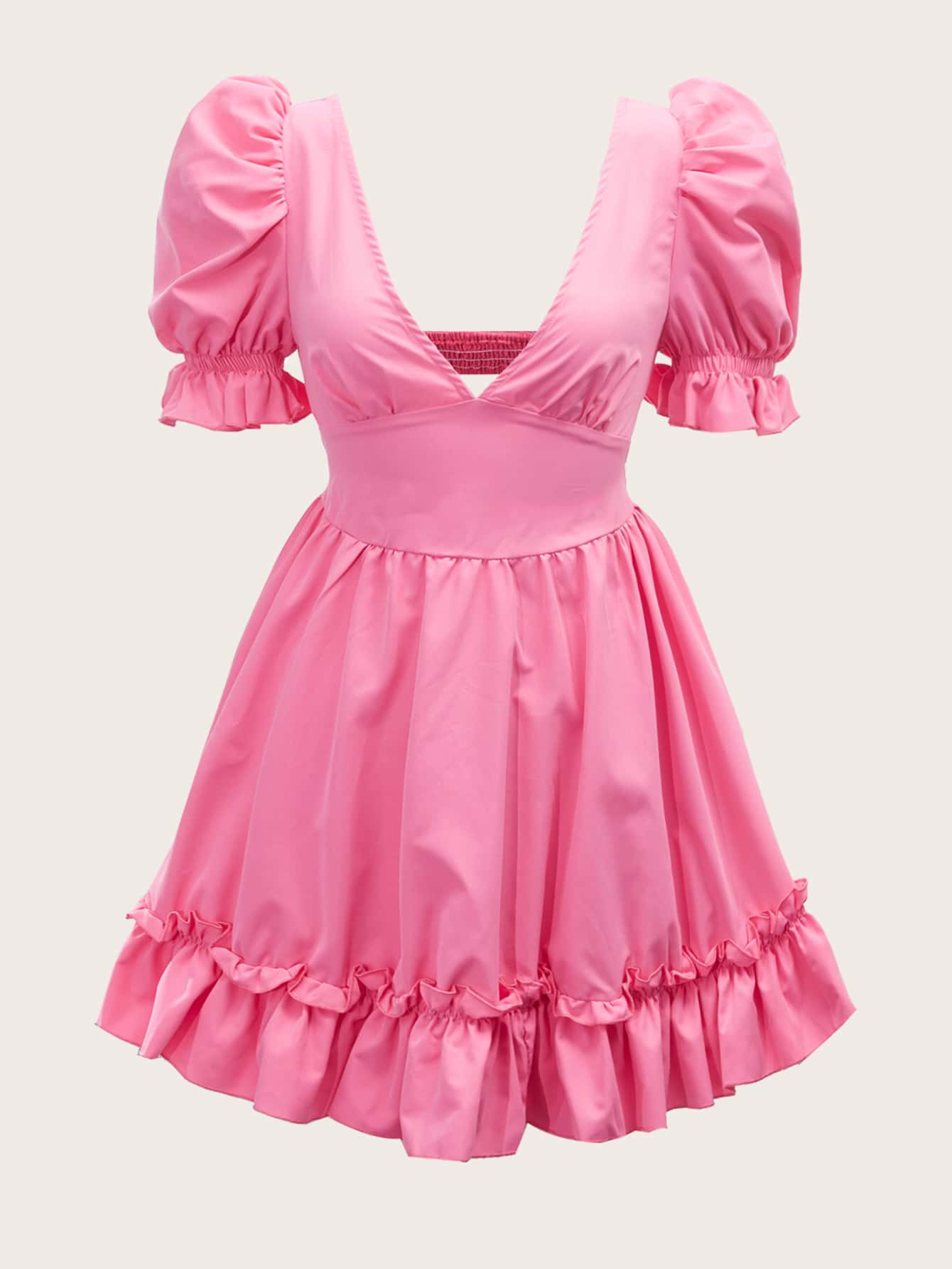 Soleia Puff Sleeve Backless Ruffle Hem Dress - Pink - View 1