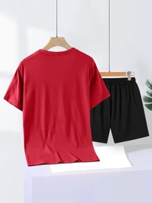 Manfinity Homme Men Letter & Picture Print Drop Shoulder Tee & Drawstring Waist Shorts - Multicolor - View 2