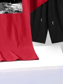 Manfinity Homme Men Letter & Picture Print Drop Shoulder Tee & Drawstring Waist Shorts - Multicolor - View 4