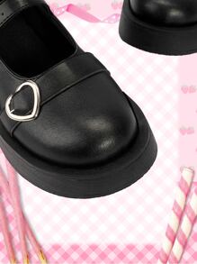 ROMWE Kawaii 愛心裝飾厚底瑪麗珍女鞋 - 黑色 - 查看 5