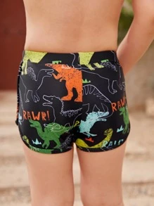 Young Boy Dinosaur & Letter Graphic Swim Shorts - Black - View 2