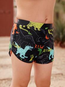 Young Boy Dinosaur & Letter Graphic Swim Shorts - Black - View 4