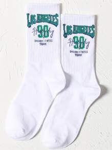 Letter Graphic Socks - White - View 1