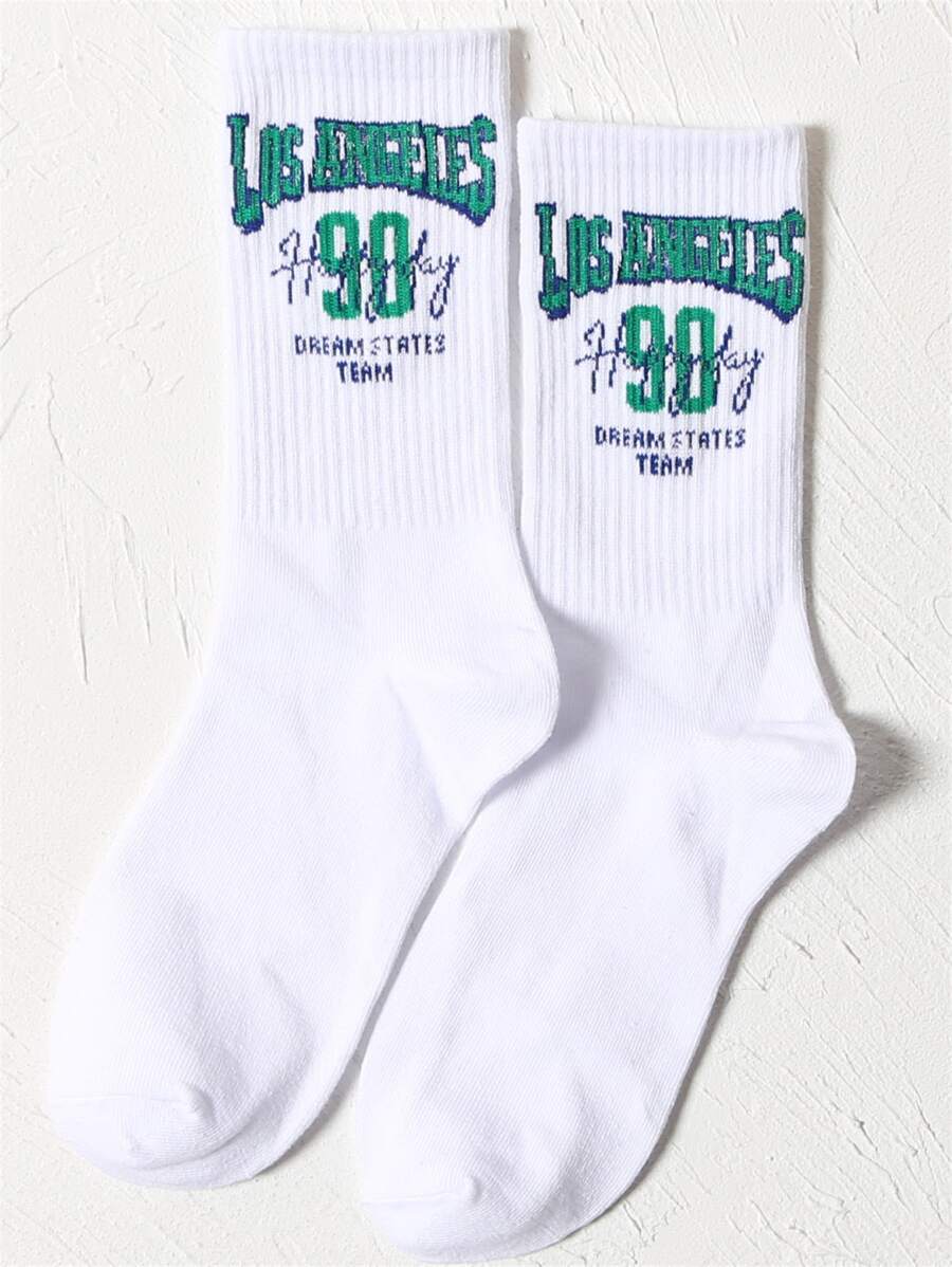 Letter Graphic Socks - White - View 1