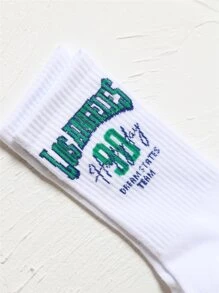 Letter Graphic Socks - White - View 3