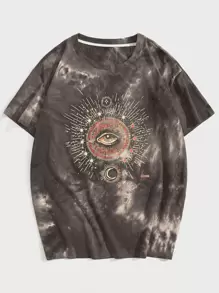 ROMWE MEN Guys Tie Dye Eye Print Oversized Tee - Multicolor - View 1