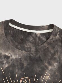 ROMWE MEN Guys Tie Dye Eye Print Oversized Tee - Multicolor - View 3