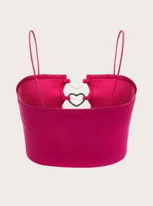 SHEIN ICON Áo hai dây Plus Size Pha lê kim cương màu trơn Gợi cảm - Màu Hồng Tươi - Xem 2