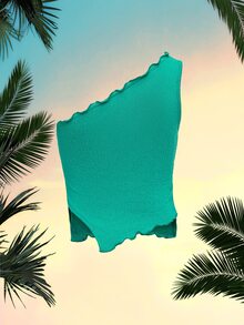 單肩木耳邊紋理質感頭巾下擺短款上衣 - 薄荷藍 - 查看 2