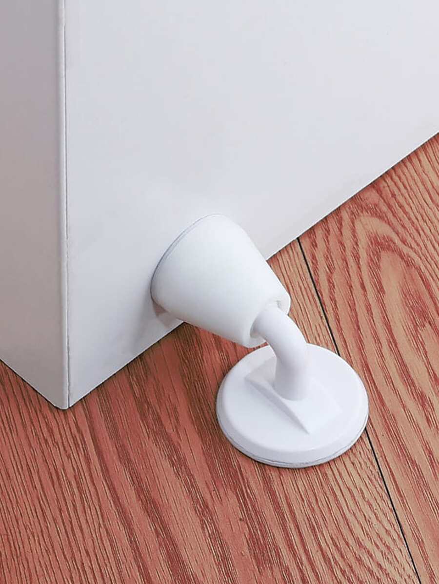 1pc Solid Color Door Stopper, White ABS No Punch Silent Anti-collision Door Pad For Home - White - View 1