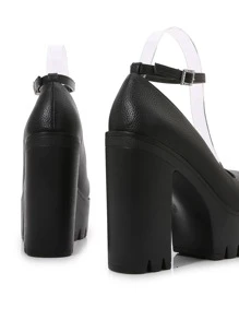 Zapatos de tacón minimalista con tira tobillera plataforma - Negro - Ver 4