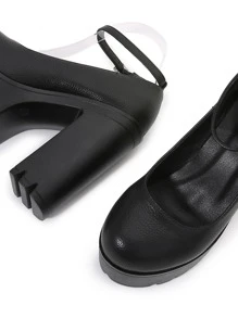 Zapatos de tacón minimalista con tira tobillera plataforma - Negro - Ver 8