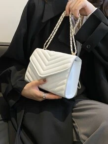 Bolsa cuadrada mini de cheurón con solapa - Blanco - Ver 2