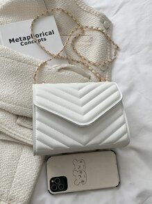 Bolsa cuadrada mini de cheurón con solapa - Blanco - Ver 6