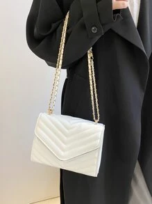 Bolsa cuadrada mini de cheurón con solapa - Blanco - Ver 3