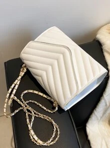 Bolsa cuadrada mini de cheurón con solapa - Blanco - Ver 4