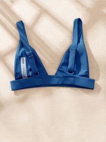 SHEIN Swim Top bikini simple de canalé de cuello V - Neblina azul - Ver 2