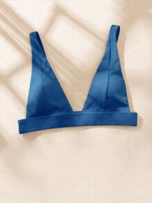 SHEIN Swim Top bikini simple de canalé de cuello V - Neblina azul - Ver 6