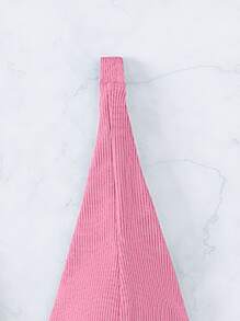 SHEIN Swim Summer Beach Plain Ribbed V Neck Bikini Top - Pink - View 3