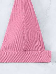 SHEIN Swim Summer Beach Plain Ribbed V Neck Bikini Top - Pink - View 5