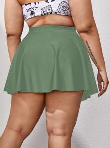Plus Solid Bikini Bottom, For Summer Beach Vacation - Green - View 2
