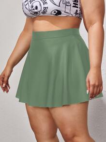 Plus Solid Bikini Bottom, For Summer Beach Vacation - Green - View 4