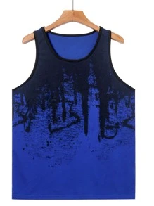 Manfinity Homme 男士隨機筆刷圖案背心上衣 - 藍色 - 查看 3