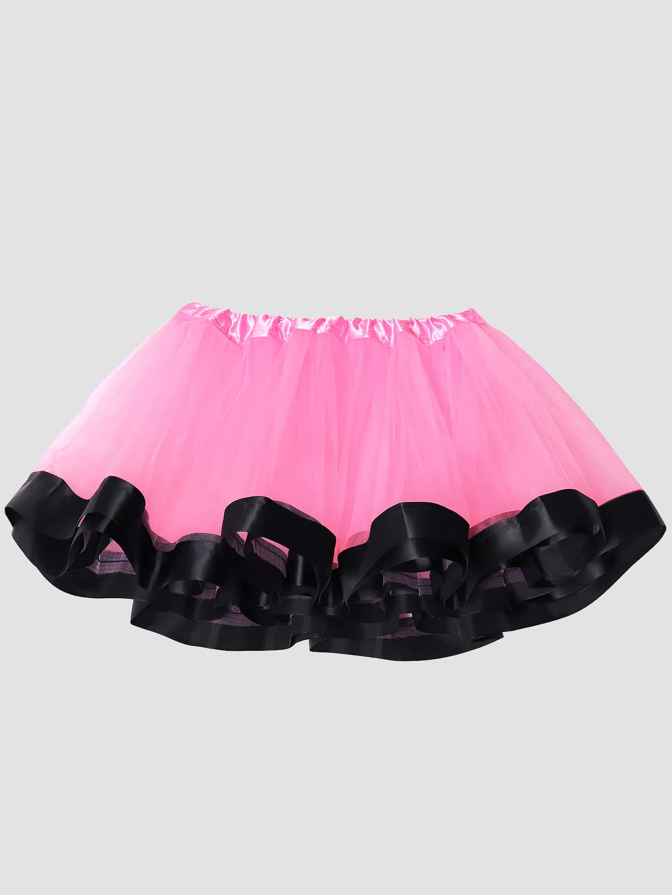 Girls Contrast Trim Mesh Flare Skirt - Pink - View 1