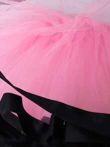 Girls Contrast Trim Mesh Flare Skirt - Pink - View 4