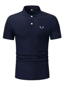 Manfinity Homme 男士鹿角圖案POLO衫 - 藏蓝色 - 查看 5