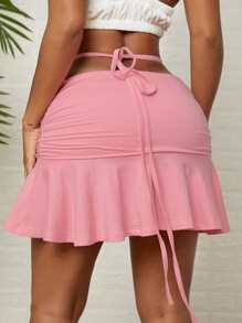 SHEIN ICON Cut Out Waist Heart Detail Ruched Skirt - Coral Pink - View 3