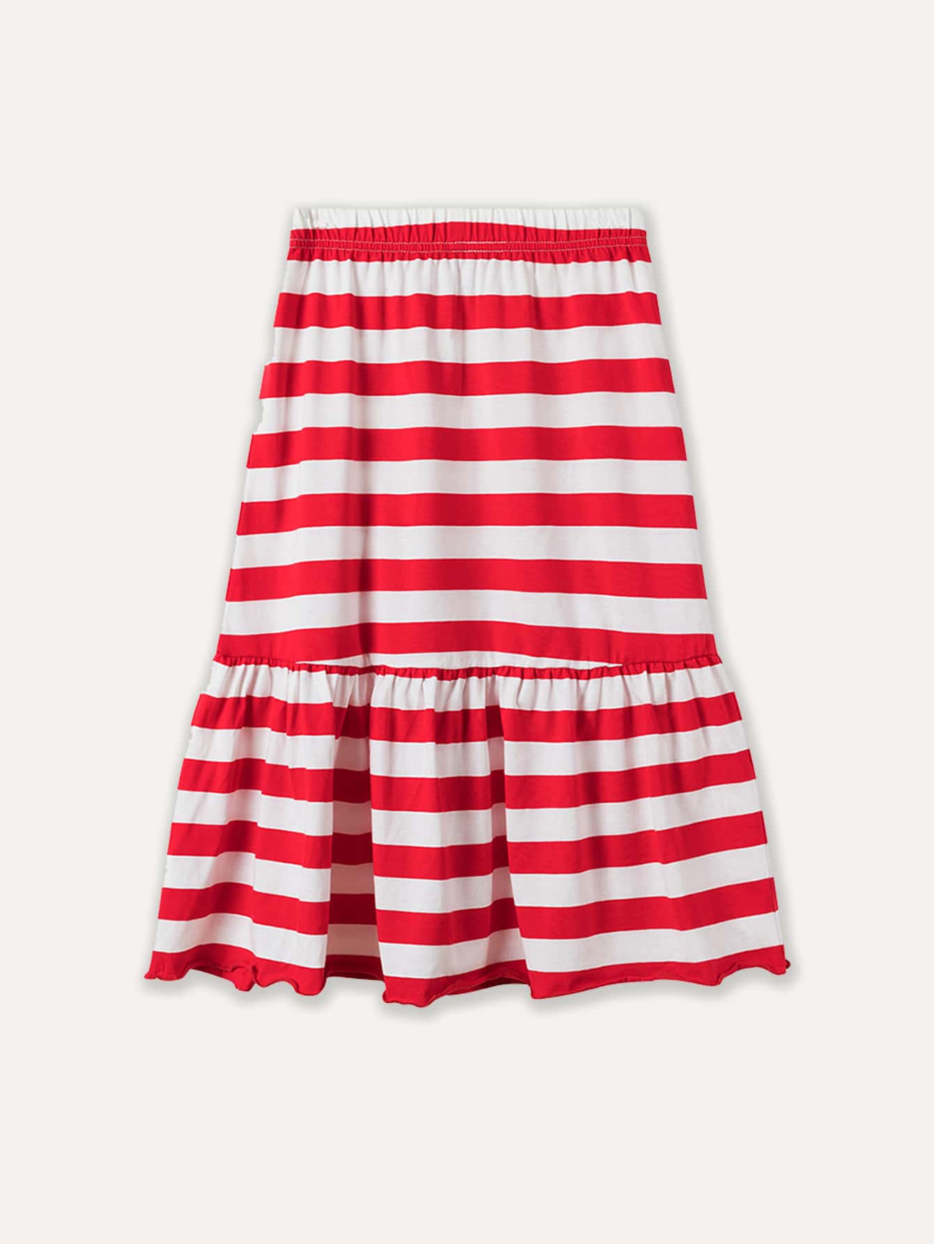 Chicas Falda de rayas bajo con fruncido - Rojo y blanco - Ver 1